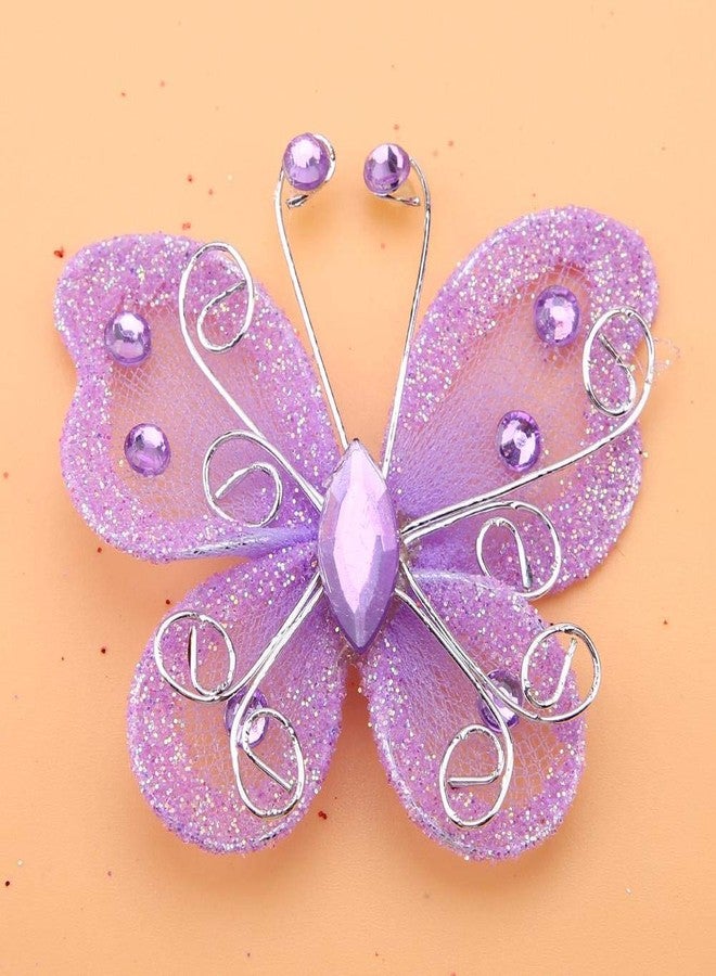 Hongzer Mesh Butterfly, 24pcs Sheer Mesh Wire Glitter Butterfly Wedding Party Clothing Decoration DIY Supplies(Purple) - Image 3