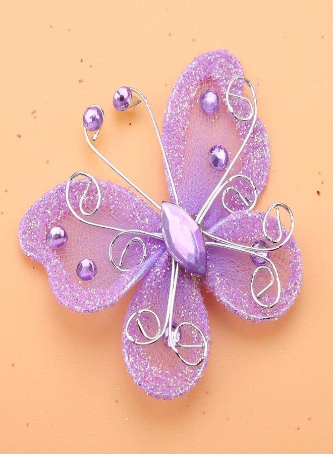 Hongzer Mesh Butterfly, 24pcs Sheer Mesh Wire Glitter Butterfly Wedding Party Clothing Decoration DIY Supplies(Purple) - Image 4