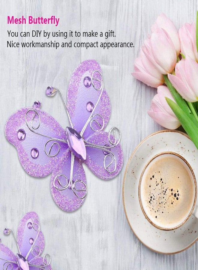 Hongzer Mesh Butterfly, 24pcs Sheer Mesh Wire Glitter Butterfly Wedding Party Clothing Decoration DIY Supplies(Purple) - Image 5