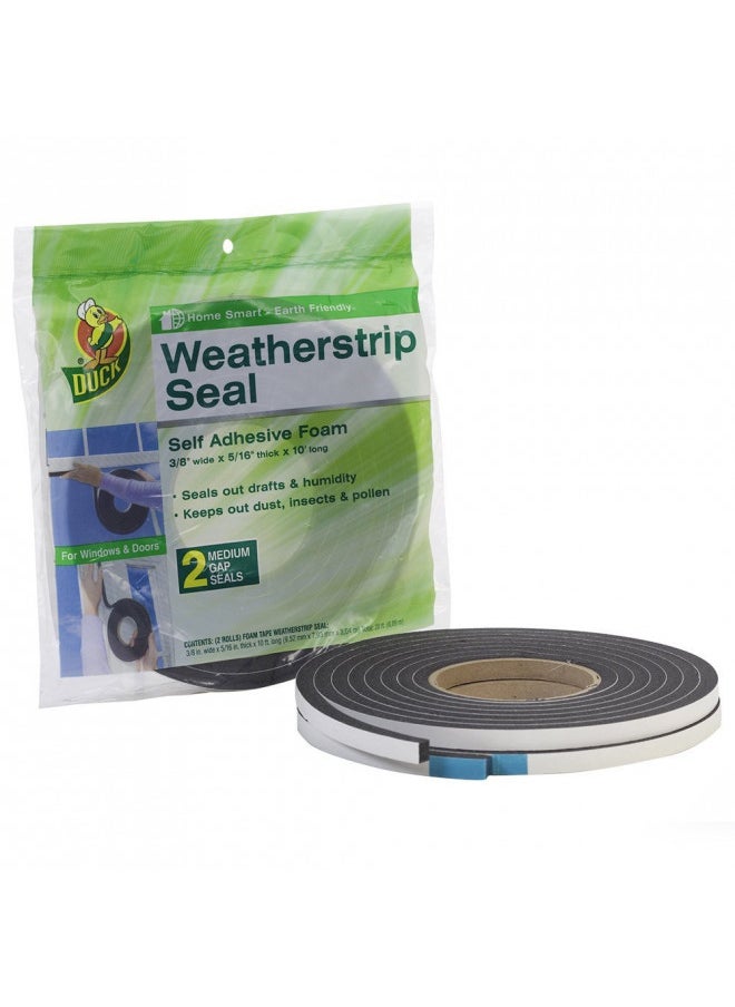 Duck Brand Foam Weatherstrip Seal - Black, 2 pk, 3/8 in. x 5/16 in. x 10 ft.