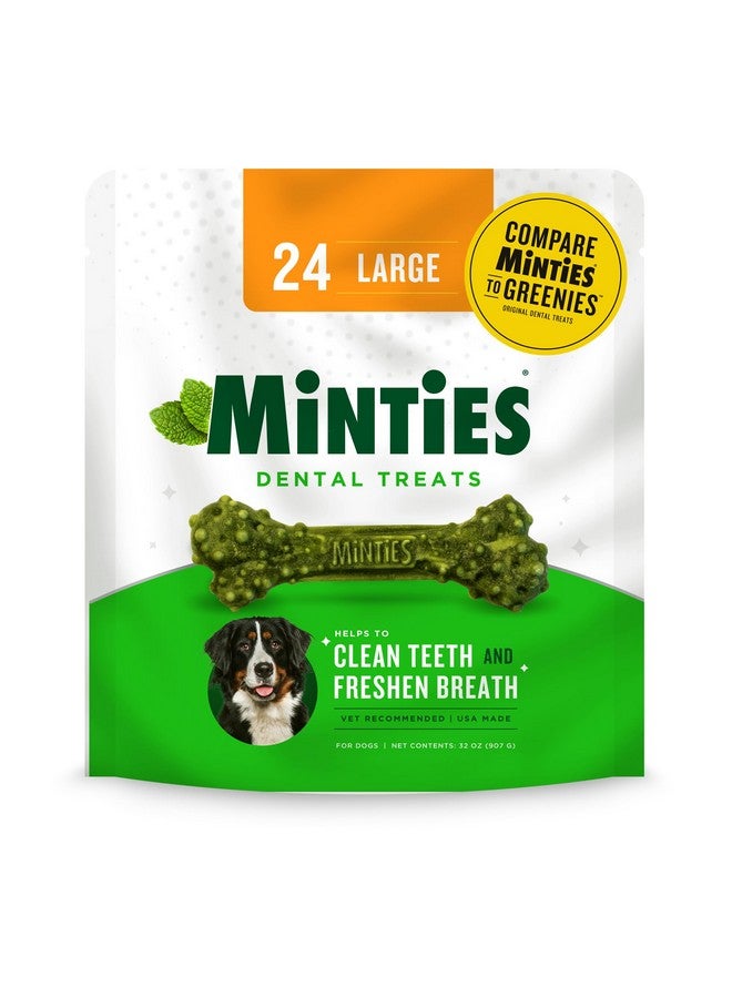 Minties Dental Chews for Dogs, 24 Count, Vet-Recommended Mint-Flavored Dental Treats for Large Dogs Over 50 lbs, Dental Bones Clean Teeth, Fight Bad Breath, and Removes Plaque and Tartar - Image 1