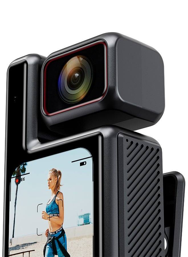 Pocket Sports Camera 4K, 3000mAh Battery 6-Axis Stabilizer Action Camera, 1.69inch High-Definition Touch Screen Body Camera, WIFI connection, 180° rotating lens, IP65 waterproof, Suitable for Vlogging and Live Streaming,  Black - Image 4