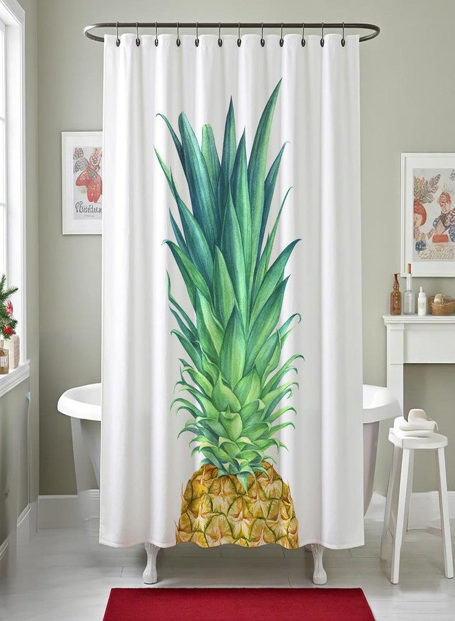 Becan Pineapple Shower Curtain Watercolor Pineapple Tropical Fruit Green Yellow Polyester Fabric Bathroom Shower Curtain 72X72 Inches - Image 1