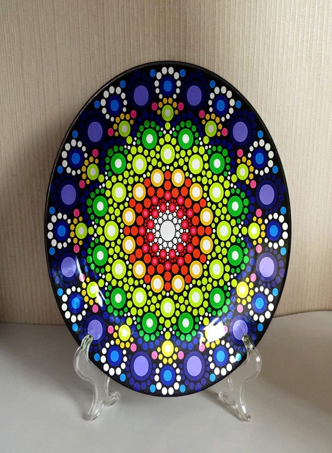 JIKRAA® Mandala Art Design Ceramic Decorative Designer Wall and Table Top Plate/Platter with Stand and Hook, Decorative Wall Plates for Living Room, Decorative Wall Plates for Home I 8 Inch - Image 2