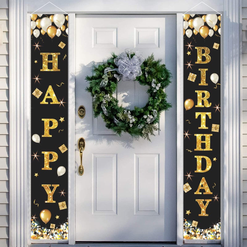 MANGO Black Gold Happy Birthday Banner Birthday Door Banner Decorations Happy Birthday Porch Sign Wall Hanging Birthday Banner Happy Birthday Outdoor Sign for Men Women Boys And Girls Birthday Party - Image 2