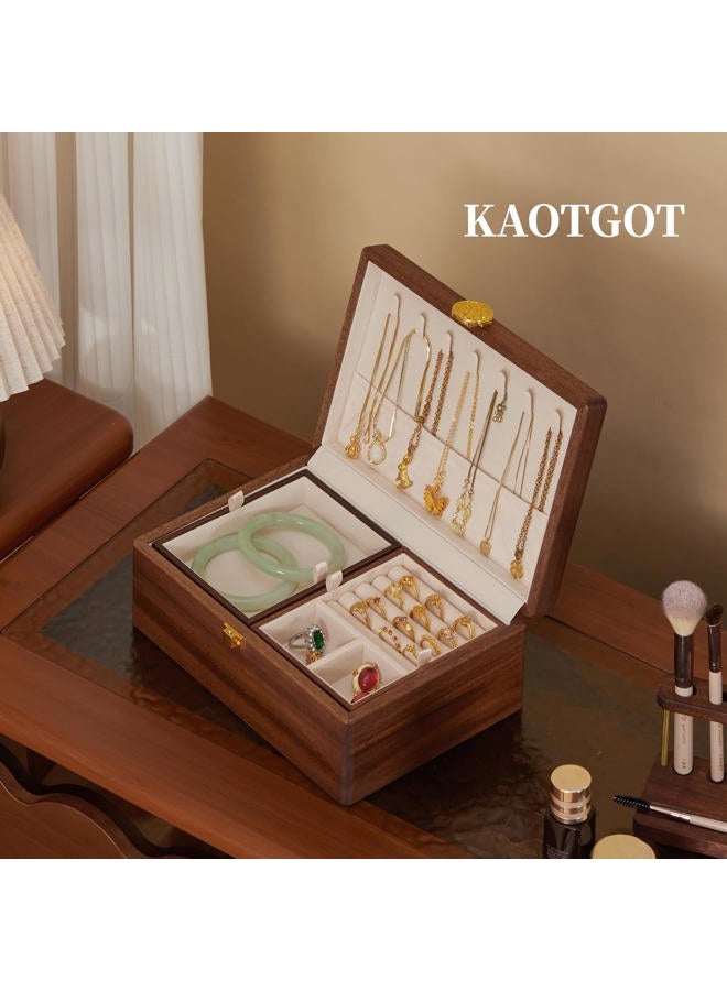 KAOTGOT Wooden Jewelry Box For Women Jewelry Organizer Box With Lock 2 Layer Jewelry Holder Organizer For Necklace Ring Earring - Image 3