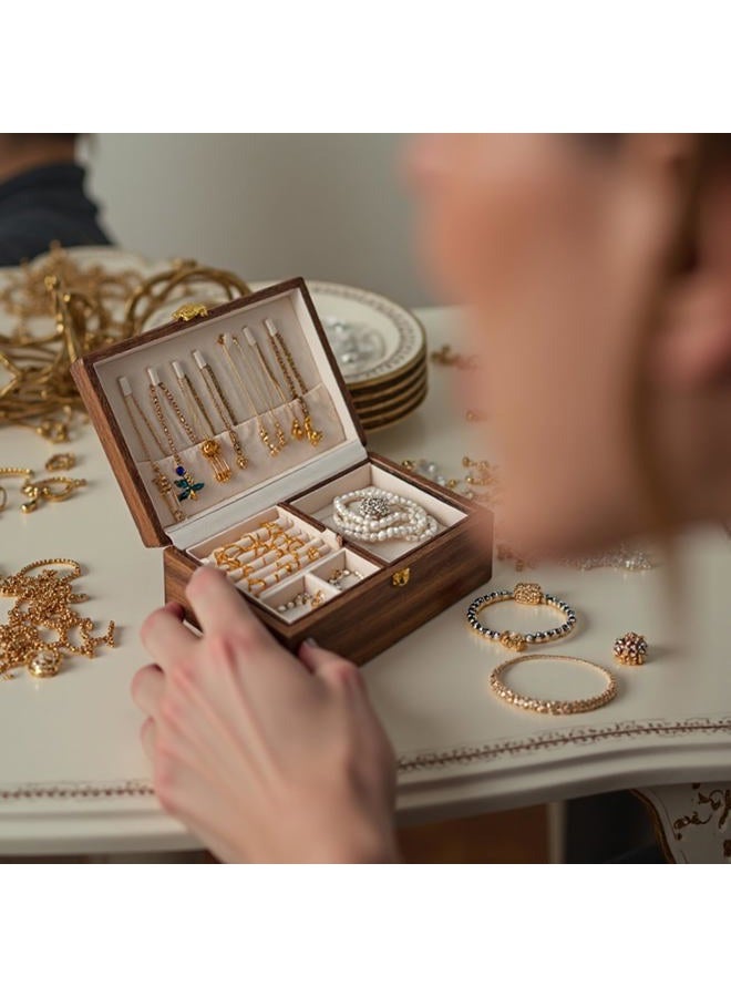 KAOTGOT Wooden Jewelry Box For Women Jewelry Organizer Box With Lock 2 Layer Jewelry Holder Organizer For Necklace Ring Earring - Image 5