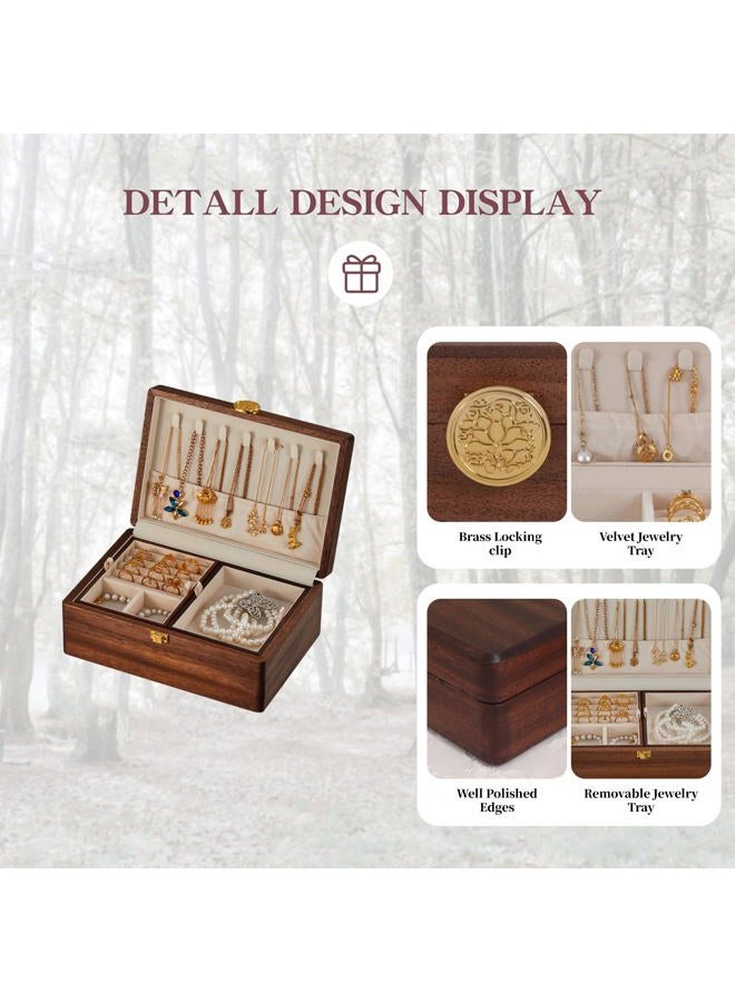 KAOTGOT Wooden Jewelry Box For Women Jewelry Organizer Box With Lock 2 Layer Jewelry Holder Organizer For Necklace Ring Earring - Image 4