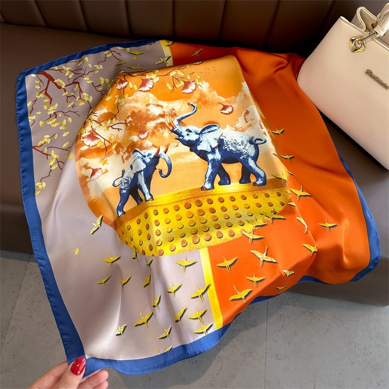 Spring and Summer Cartoon Cute Silk Scarf Small Square Silk 70cm Scarf Women's Korean Style Cat Hair Belt Decorative Headscarf  - Image 4