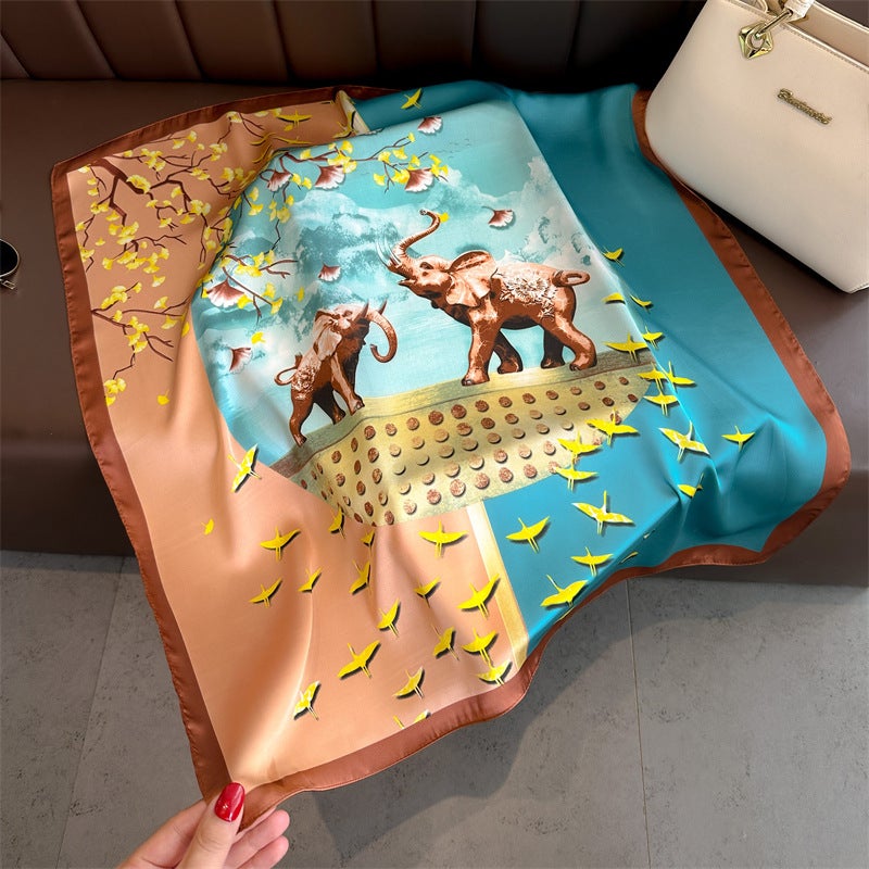 Spring and Summer Cartoon Cute Silk Scarf Small Square Silk 70cm Scarf Women's Korean Style Cat Hair Belt Decorative Headscarf  - Image 5