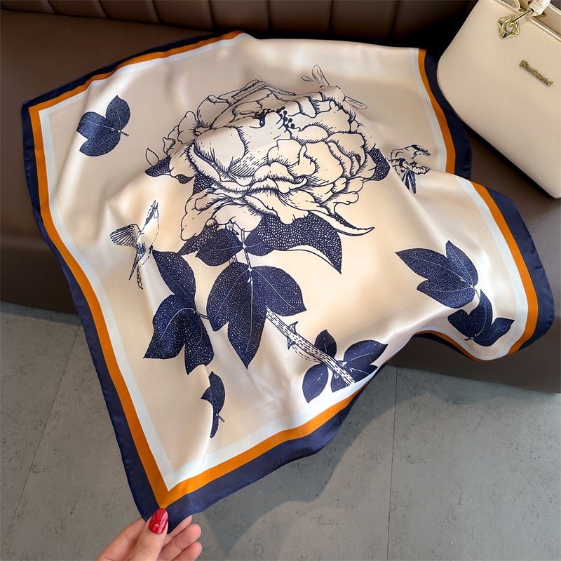 Spring and Summer Cartoon Cute Silk Scarf Small Square Silk 70cm Scarf Women's Korean Style Cat Hair Belt Decorative Headscarf  - Image 1