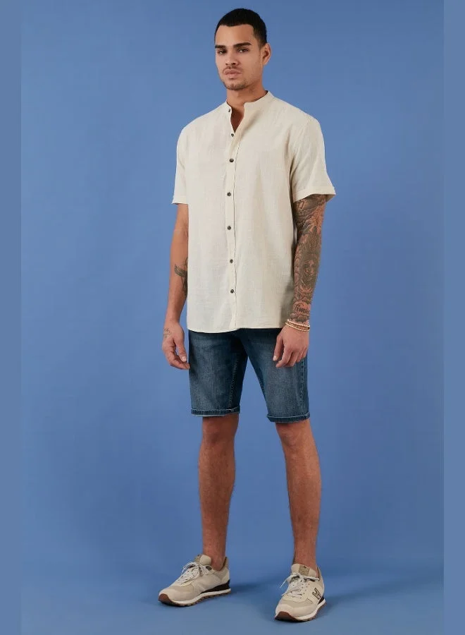 Buratti  Buratti Cotton Linen Look Stand Collar Short Sleeve Shirt Men's SHIRT CF21S113899 for Men | Best Price UAE
