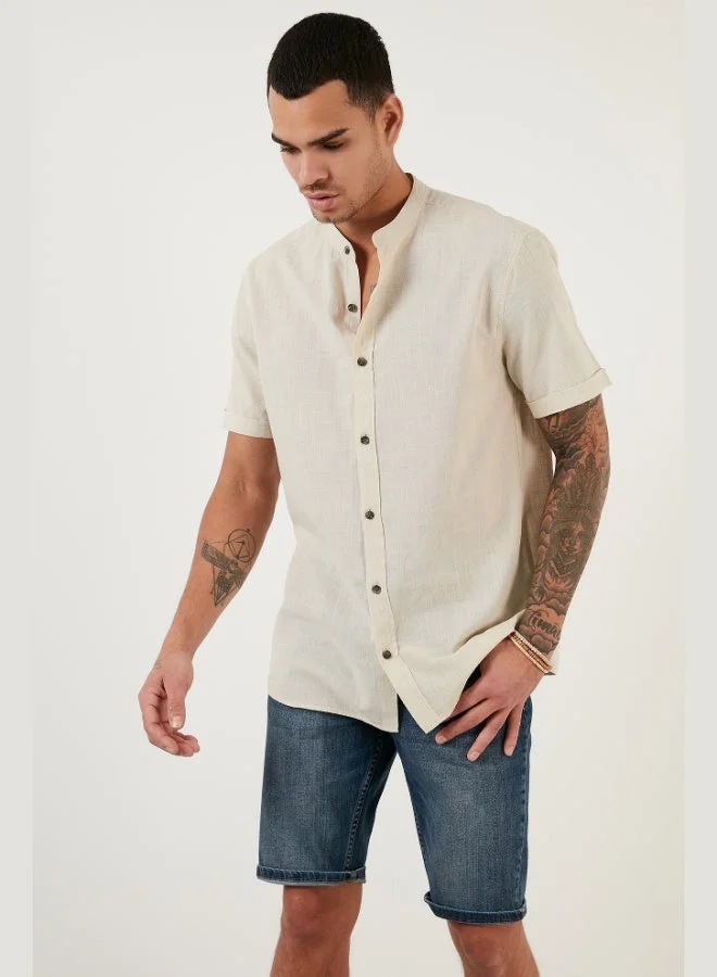 Buratti  Buratti Cotton Linen Look Stand Collar Short Sleeve Shirt Men's SHIRT CF21S113899 for Men | Best Price UAE