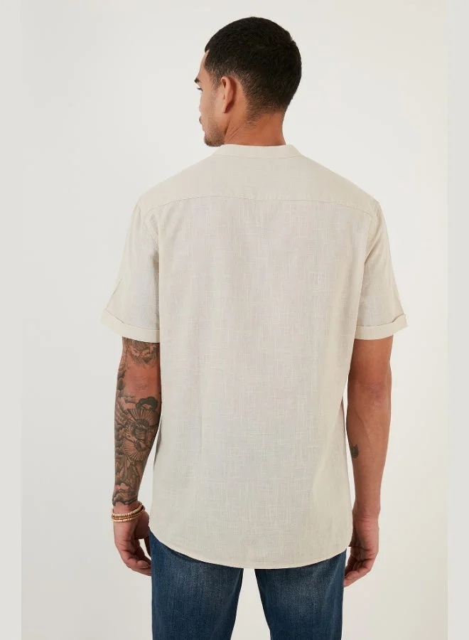 Buratti  Buratti Cotton Linen Look Stand Collar Short Sleeve Shirt Men's SHIRT CF21S113899 for Men | Best Price UAE