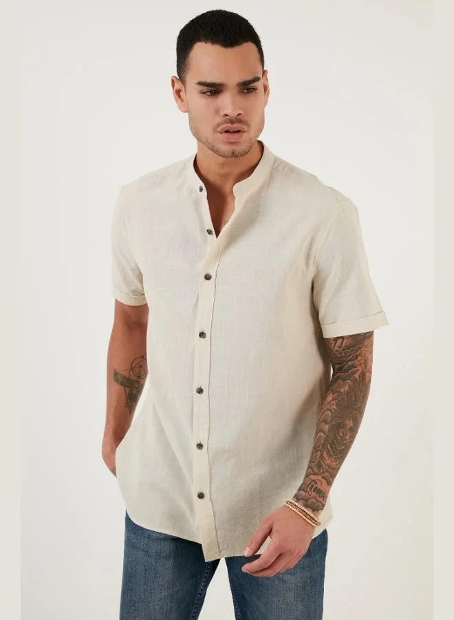 Buratti Cotton Linen Look Stand Collar Short Sleeve Shirt Men's SHIRT CF21S113899