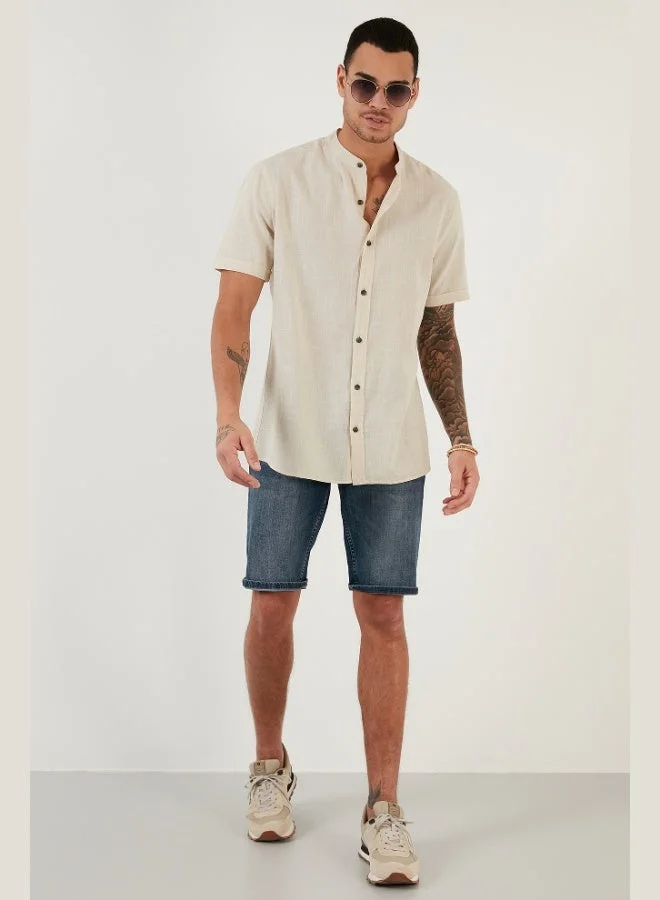 Buratti  Buratti Cotton Linen Look Stand Collar Short Sleeve Shirt Men's SHIRT CF21S113899 for Men | Best Price UAE