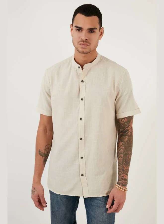 Buratti  Buratti Cotton Linen Look Stand Collar Short Sleeve Shirt Men's SHIRT CF21S113899 for Men | Best Price UAE
