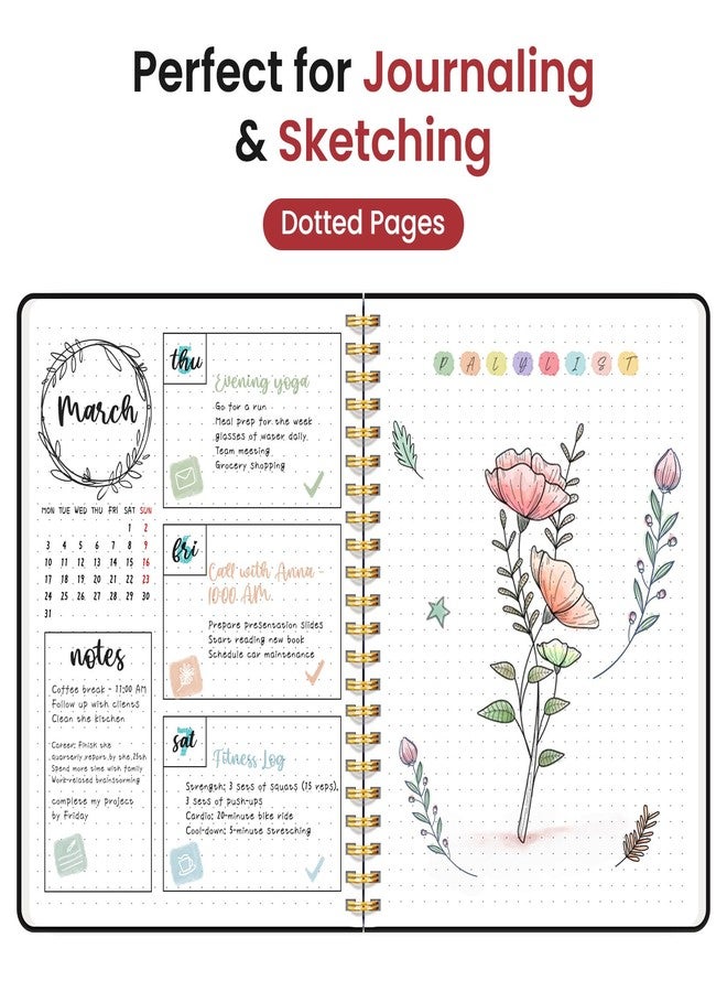 Taja Dotted Spiral Journal Notebook for Women & Men, 140 Pages, Bullet Dotted Notebook for Journaling & Note Taking, Journals for Writing, A5(6"x8") - Black - Image 3