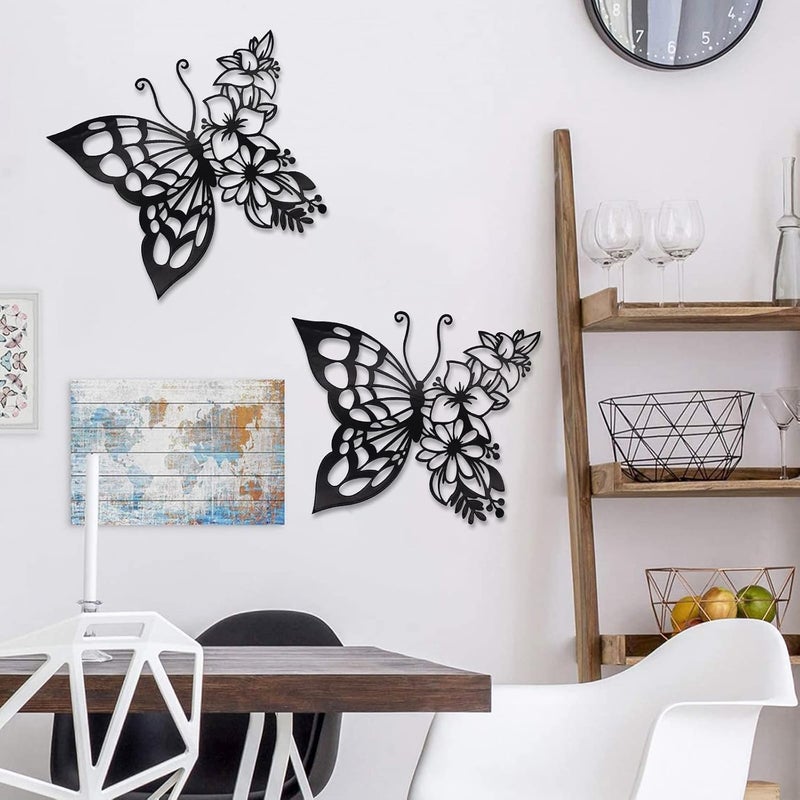 BPA Butterfly Decoration Wall Art, 2pcs Boho Metal Hanging Butterfly Flower Appearance Wall Home Decor for Bedroom Living Room Home Wall, About 92 x 8 inch - Image 3