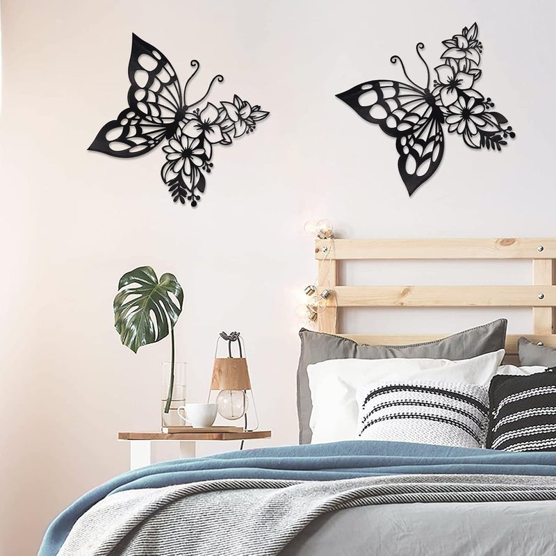 BPA Butterfly Decoration Wall Art, 2pcs Boho Metal Hanging Butterfly Flower Appearance Wall Home Decor for Bedroom Living Room Home Wall, About 92 x 8 inch - Image 2