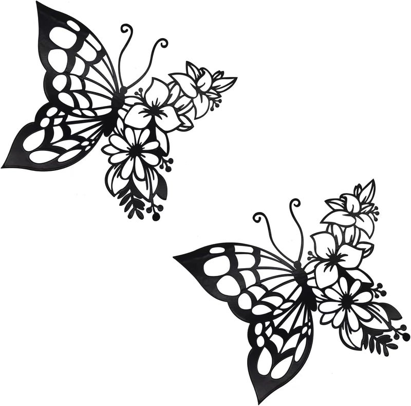 BPA Butterfly Decoration Wall Art, 2pcs Boho Metal Hanging Butterfly Flower Appearance Wall Home Decor for Bedroom Living Room Home Wall, About 92 x 8 inch - Image 1