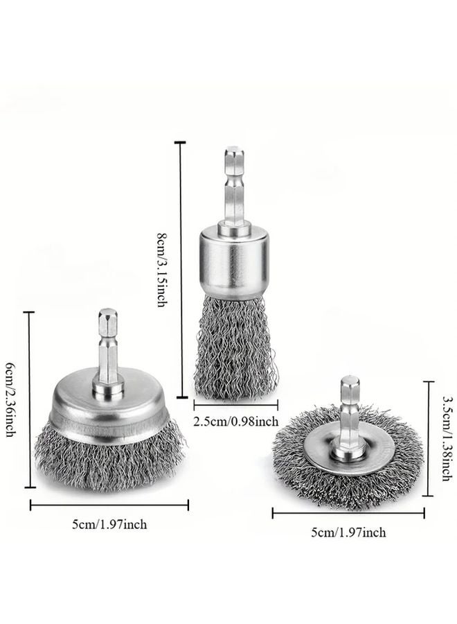 3pcs Steel Wire Brush Set Hex Handle Metal Rust Remover For Drill Grinding - Image 4