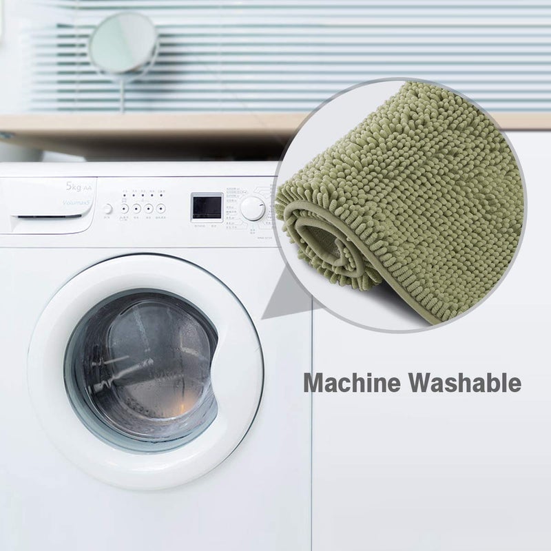 ITSOFT Plush Bathroom Rug 47x21, Absorbent Machine Washable Non Slip Chenille Bath Mats, Quick Dry Bathmat, Bath Rugs for Bath, Shower, Bedroom, or Door Mat, Sage Green - Image 5