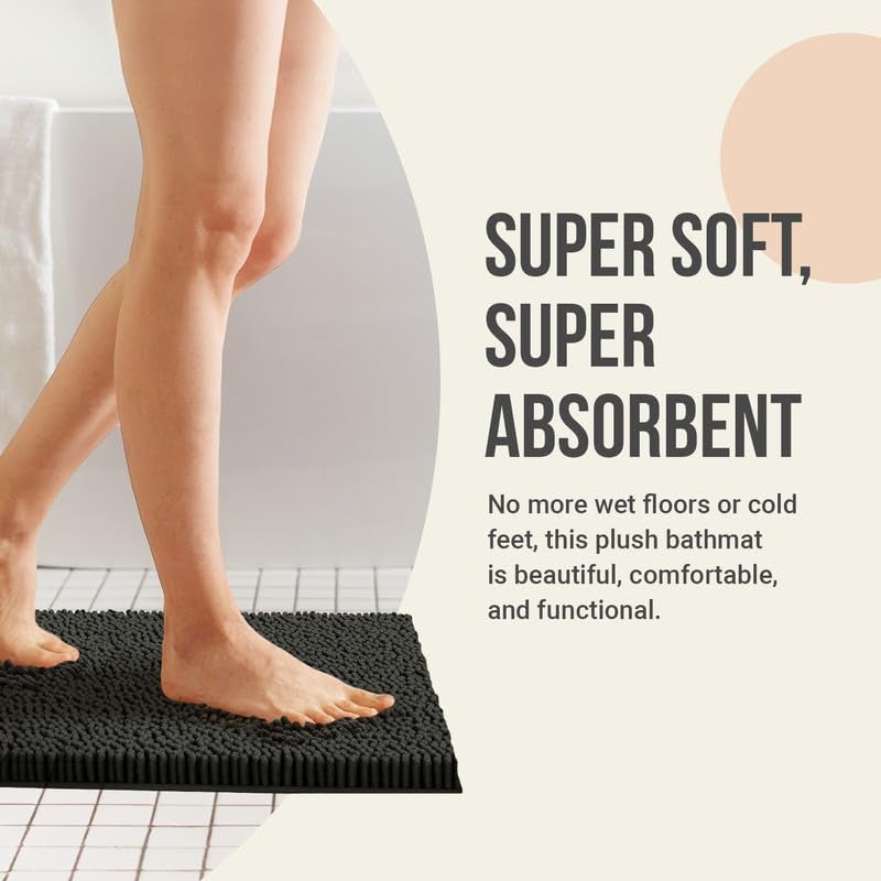 ITSOFT Plush Bathroom Rug 47x21, Absorbent Machine Washable Non Slip Chenille Bath Mats, Quick Dry Bathmat, Bath Rugs for Bath, Shower, Bedroom, or Door Mat, Sage Green - Image 2