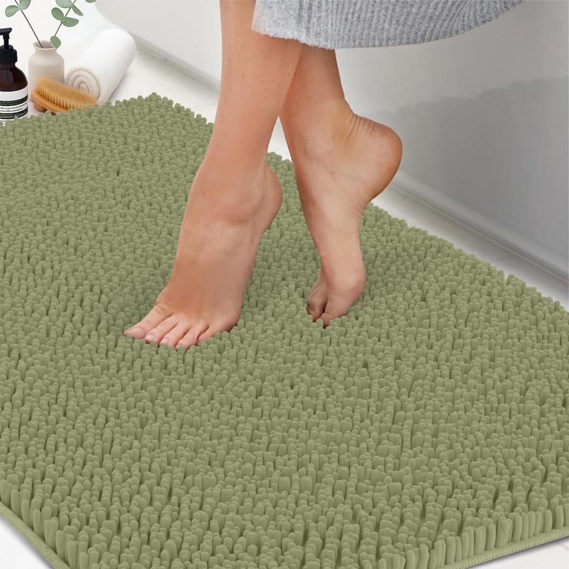 ITSOFT Plush Bathroom Rug 47x21, Absorbent Machine Washable Non Slip Chenille Bath Mats, Quick Dry Bathmat, Bath Rugs for Bath, Shower, Bedroom, or Door Mat, Sage Green - Image 1