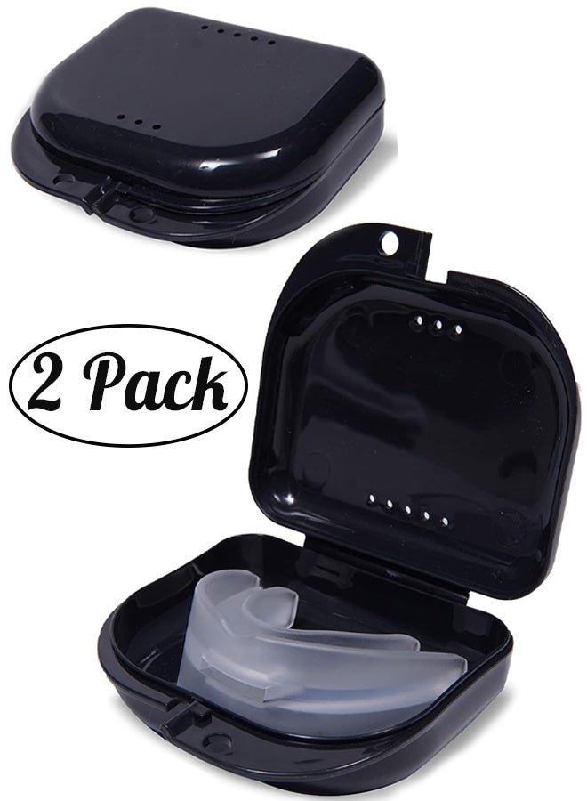 2 pcs Orthodontic Retainer Case Retainer Case Denture Case with Ventilation Holes for Mouth Guard and Floss (Black) - Image 1