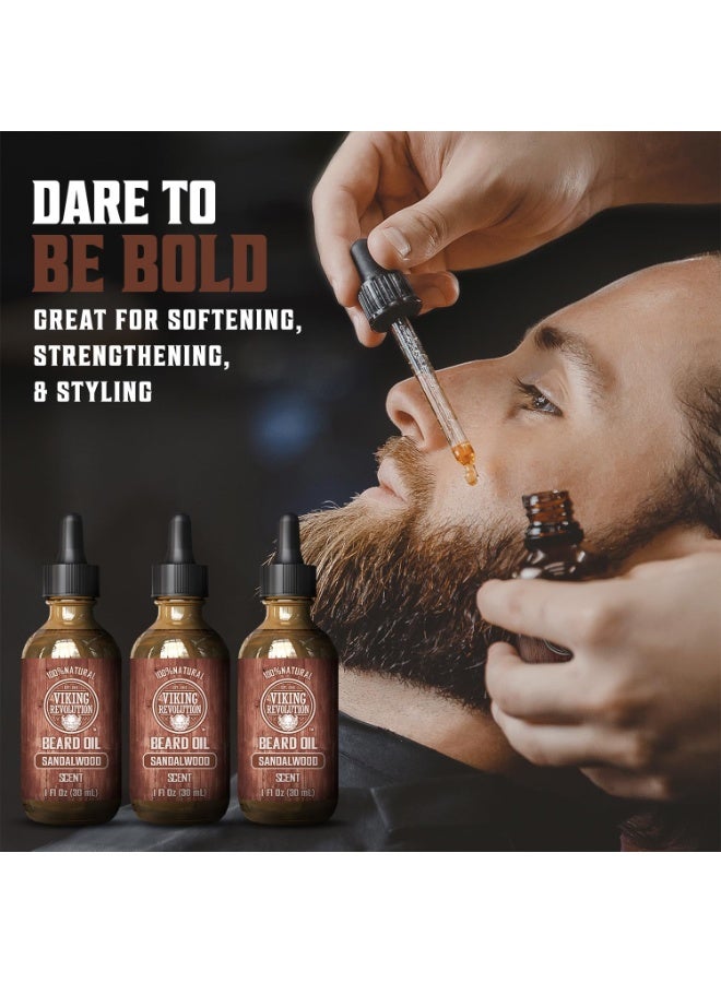 Viking Revolution Sandalwood Beard Oil for Men - Natural Mens Beard Oil with Argan Oil and Jojoba Oil - Beard Softener, Strengthens and Moisturizes - Beard Conditioner for Men (Sandalwood, 3 Pack) - Image 5
