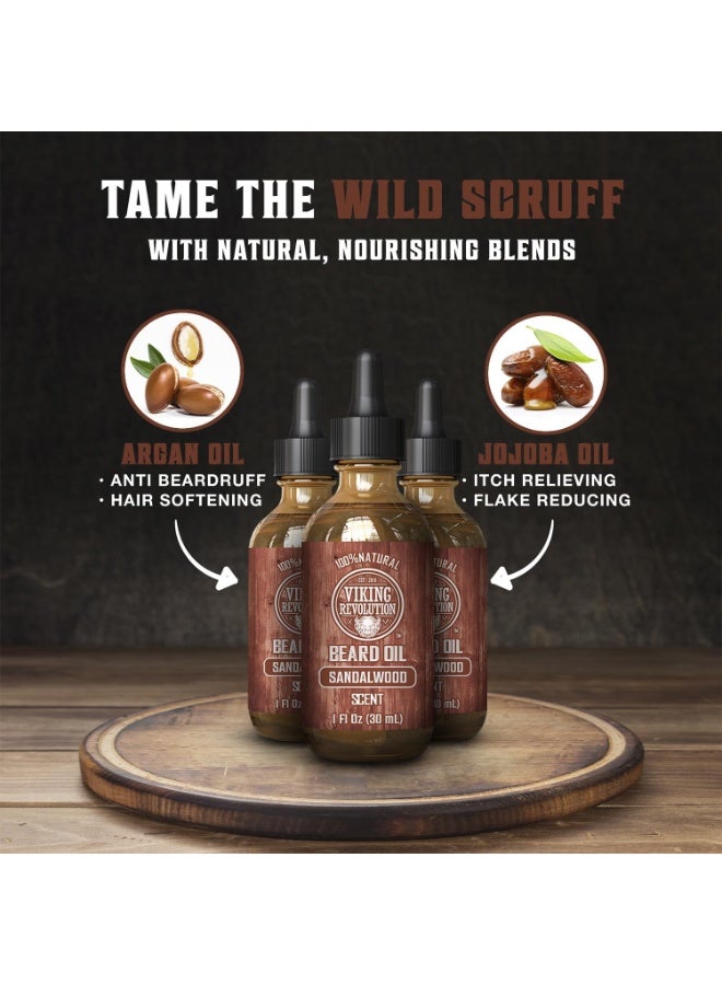 Viking Revolution Sandalwood Beard Oil for Men - Natural Mens Beard Oil with Argan Oil and Jojoba Oil - Beard Softener, Strengthens and Moisturizes - Beard Conditioner for Men (Sandalwood, 3 Pack) - Image 3