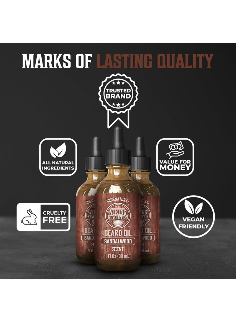 Viking Revolution Sandalwood Beard Oil for Men - Natural Mens Beard Oil with Argan Oil and Jojoba Oil - Beard Softener, Strengthens and Moisturizes - Beard Conditioner for Men (Sandalwood, 3 Pack) - Image 2