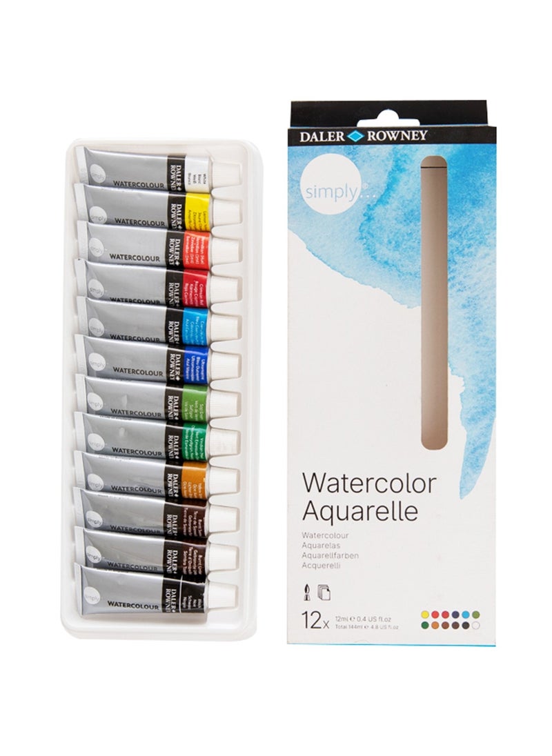 Daler Rowney 12-Piece Simply Water Colour Tube Set 12ml Content  - Image 1