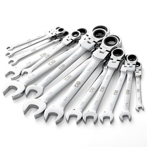 Prostormer Flex Head Ratcheting Wrench Set SAE 147814Piece Chrome Vanadium Steel Combination Wrench Set with Rack - Image 3