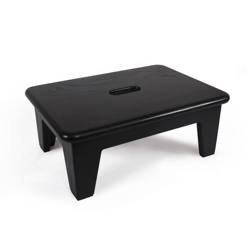 CONSDAN Step Stool for Bed - USA Grown Oak, Wooden Stool for Adults and Seniors, 6.5" High, Non-Slip Mat, No Assembly Needed, Solid Wood, Black Color - Image 1