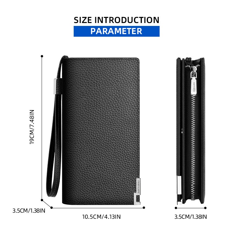 banyanu Men's Short Leather Business Wallet, Minimalist Style, with Multiple Card Slots and Zippered Pockets (Blue - Plain Grain) - Image 5