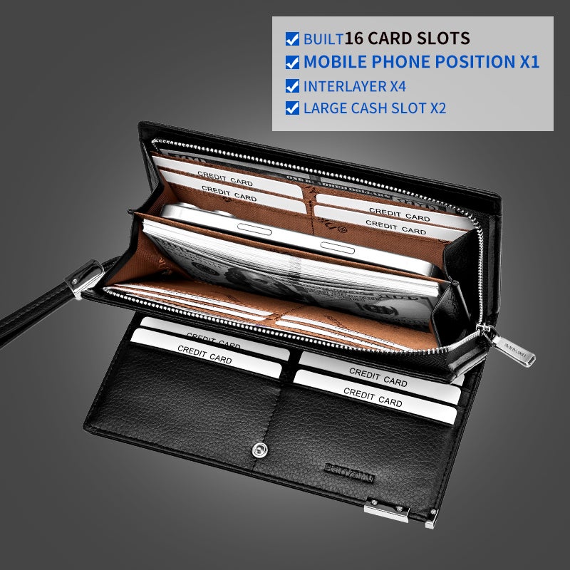 banyanu Men's Short Leather Business Wallet, Minimalist Style, with Multiple Card Slots and Zippered Pockets (Blue - Plain Grain) - Image 3