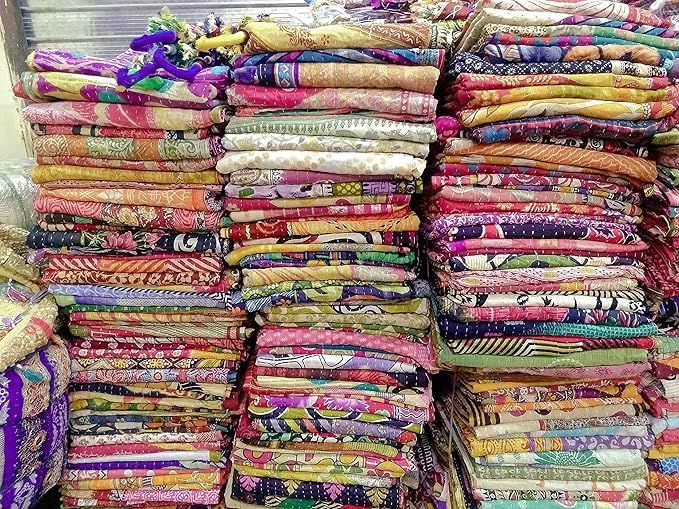 Mycrafts لحاف كانثا هندي جملة 1 قطعة لحاف قبلي كانثا بطانية يدوية الصنع عتيقة رمي هيبي بوهيمي مصنوع من الساري القديم - Image 1