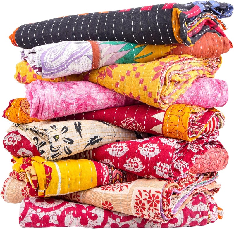 Mycrafts لحاف كانثا هندي جملة 1 قطعة لحاف قبلي كانثا بطانية يدوية الصنع عتيقة رمي هيبي بوهيمي مصنوع من الساري القديم - Image 2