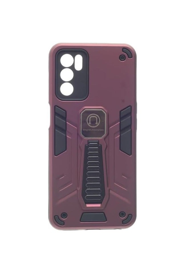 Hard Silicone Back Cover with Magnetic Kickstand for Oppo A16, A55 5G - Burgundy - Image 1