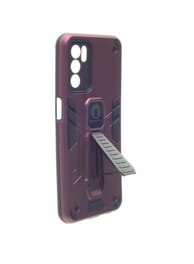 Hard Silicone Back Cover with Magnetic Kickstand for Oppo A16, A55 5G - Burgundy - Image 2