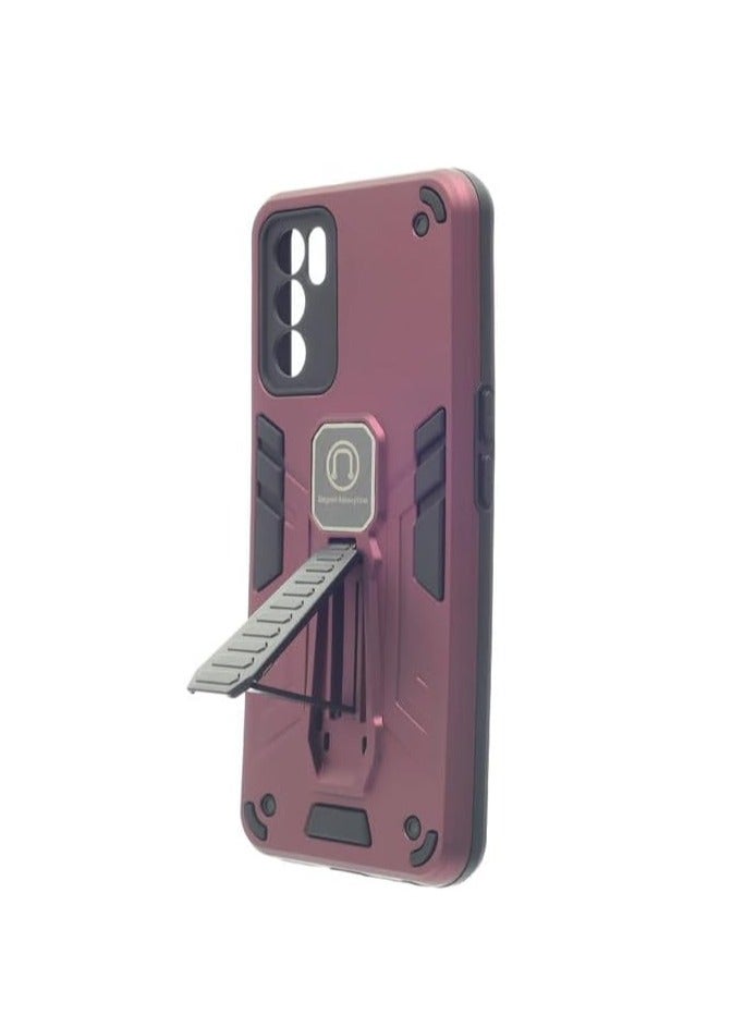 Hard Silicone Back Cover with Magnetic Kickstand for Oppo A16, A55 5G - Burgundy - Image 3