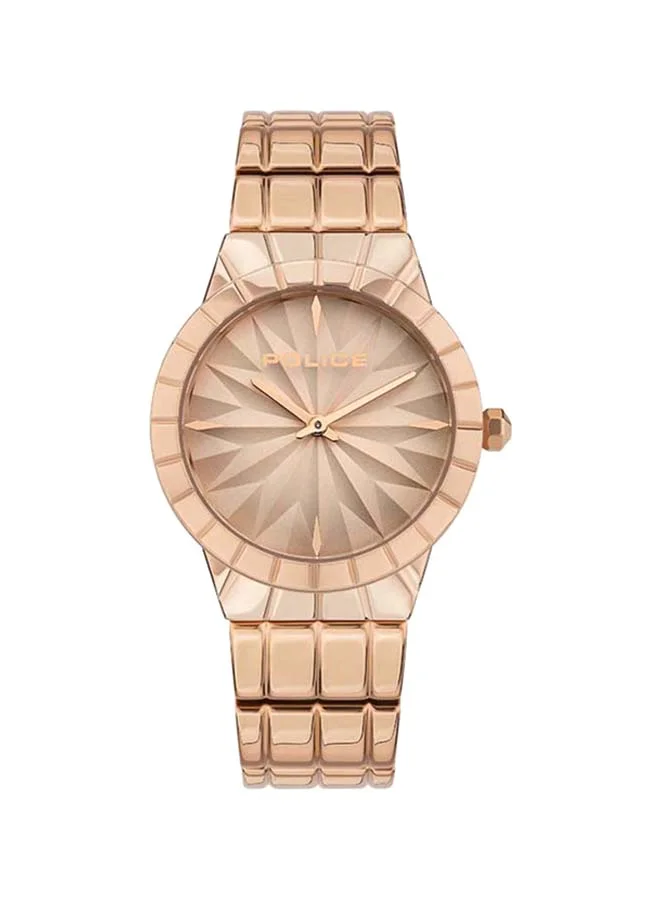 بوليس ساعة يد نسائية شيوا ستانلس ستيل دائرية بعقارب 33 ملم - روز جولد