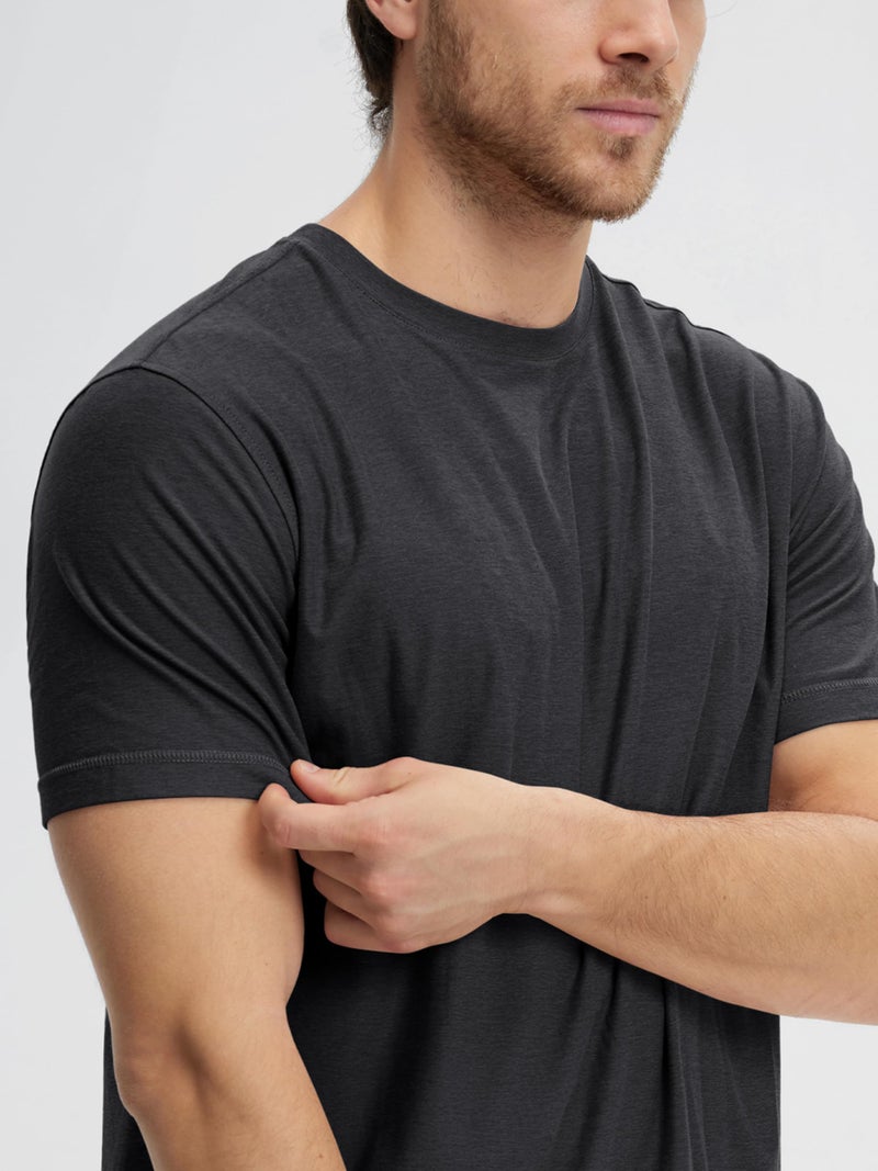 ODODOS Men's Performance T-Shirt - odSTRATUM Tech Tee, Ultra Soft Moisture Wicking UPF 50+ Fitness Shirts - The Ascent Series, Black Heather, Large - Image 4