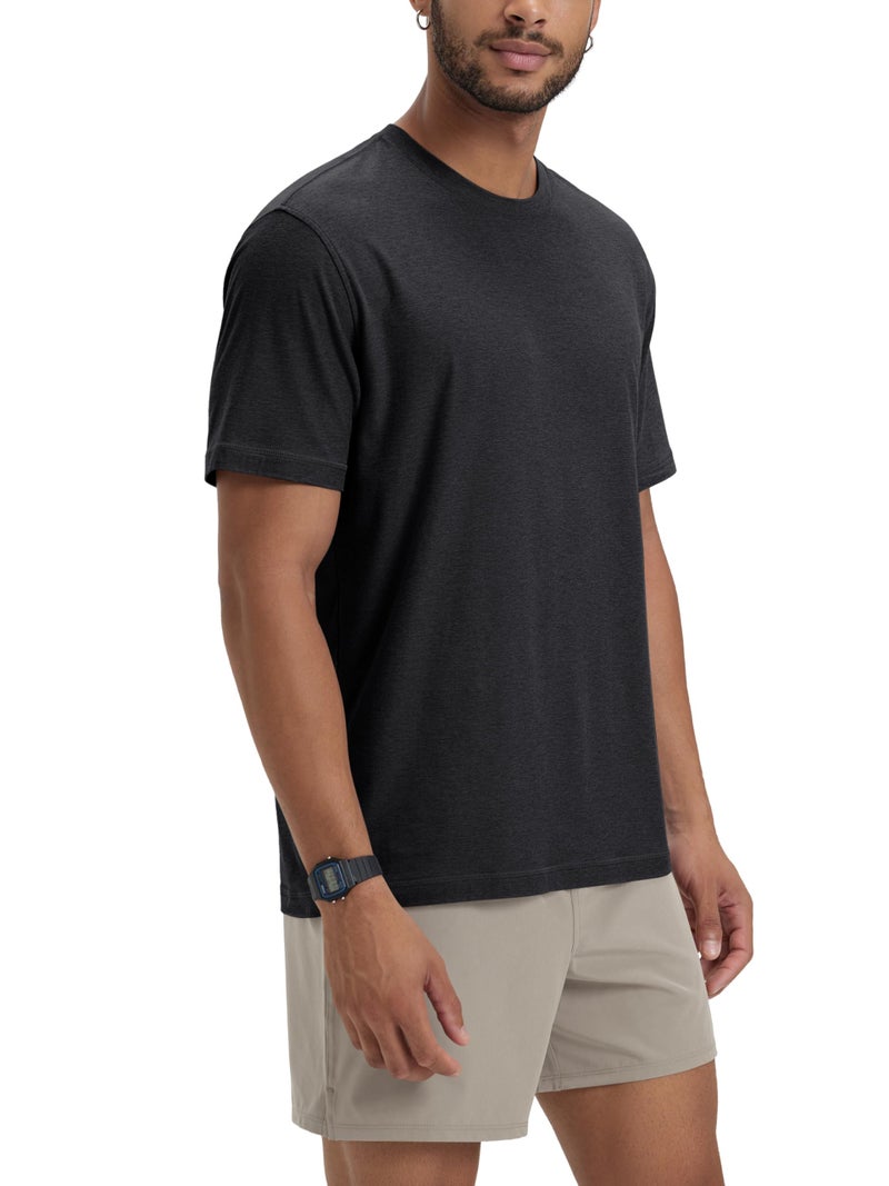 ODODOS Men's Performance T-Shirt - odSTRATUM Tech Tee, Ultra Soft Moisture Wicking UPF 50+ Fitness Shirts - The Ascent Series, Black Heather, Large - Image 1