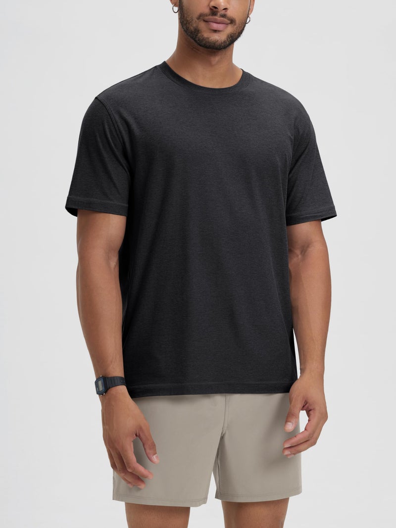 ODODOS Men's Performance T-Shirt - odSTRATUM Tech Tee, Ultra Soft Moisture Wicking UPF 50+ Fitness Shirts - The Ascent Series, Black Heather, Large - Image 2