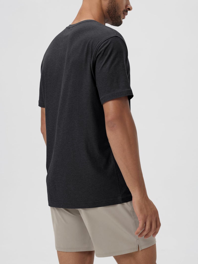 ODODOS Men's Performance T-Shirt - odSTRATUM Tech Tee, Ultra Soft Moisture Wicking UPF 50+ Fitness Shirts - The Ascent Series, Black Heather, Large - Image 3