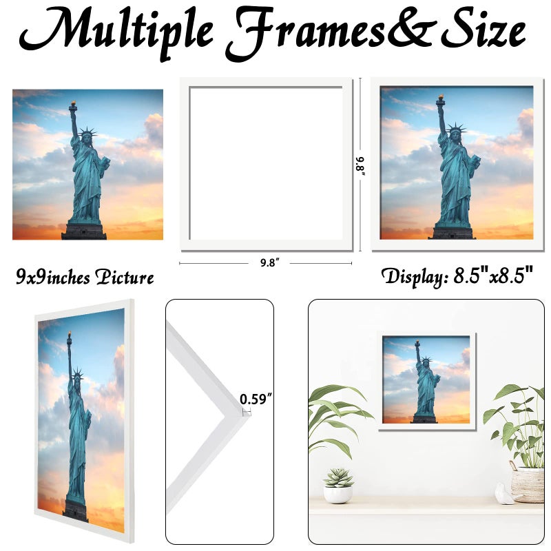 OMAIGAR 9x9 Picture Frame for 9by9 Square Poster Photo Canvas Certificate White High Transparent Photo Frame Wall Desktop Horizontal Vertical 9 x 9 - Image 3