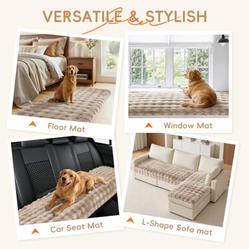 Arfntevss Couch Cover for Dogs Plush Washable Sofa Covers for 3 Cushion Couch Pet Friendly Fuzzy Faux Fur Sofa Slipcovers 3 Seat Anti-Slip Sectional Furniture Protector (Velvety Khaki, 35.5" x 71") - Image 5